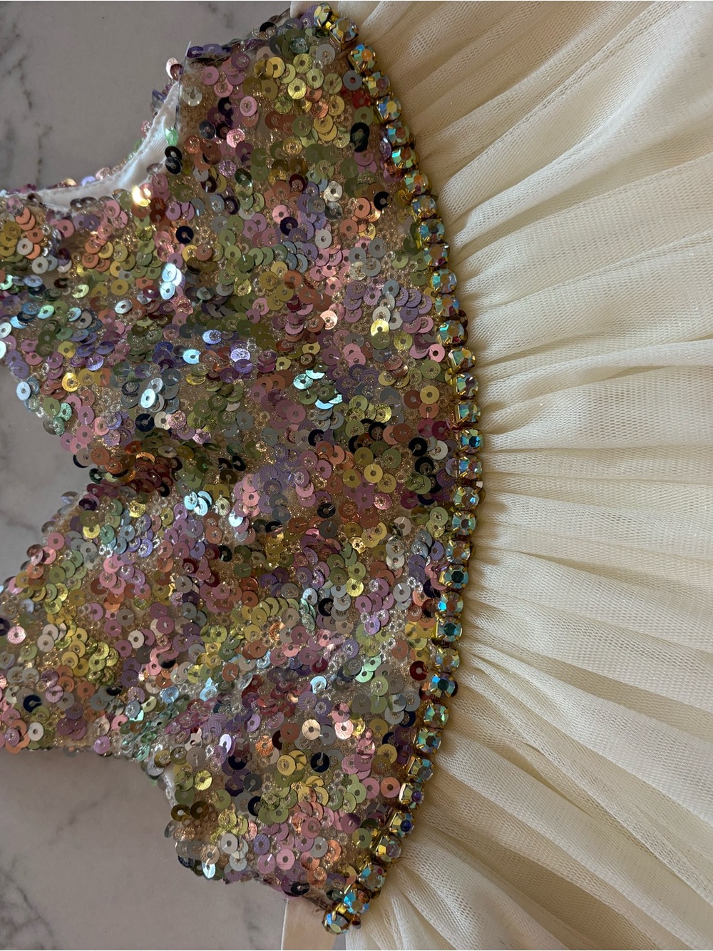 American Princess Iridescent Sequin Bodice Cream Tulle Dress - Picture 4 of 7